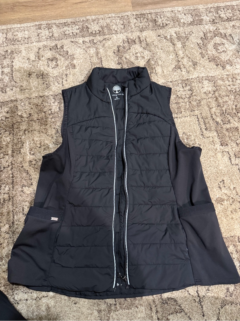 Healing Hands Scrub Black Quilted Hybrid Vest